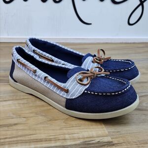 💚American Eagle Blue & Cream Canvas Loafers Size 8.5